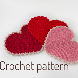 Crochet coasters hearts, Valentines decor, Cute coasters