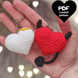 PATTERN Crochet Keychains Devil & Angel Crochet heart keychain pattern valentines gift amigurumi keychain pattern