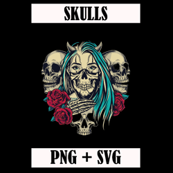 Floral skull svg, skull with flowers silhouette, skull clipart, skeleton svg, floral skeleton