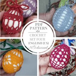 Easter decoration, Set of 4 crochet patterns Easter basket for egg.  Cover crochet Easter for eggs DIY.