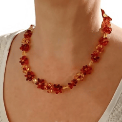 Natural Amber Flower Jewelry Necklace Women Multicolor Gemstone beaded necklace handmade Baltic amber Holiday Jewelry