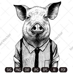 Pig Svg,Pig farmer,Pig in shirt,Pig man,Pig face, Pig head svg, Piglet Head, Pig t-shirt, Pig detailed portrait, Farm