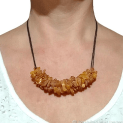 Raw Amber Bead Choker Necklace on Cord Baltic Amber Healing Stone Jewelry Eco-friendly Necklace for Women Jewelry