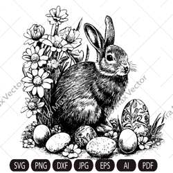 Floral Bunny SVG, Easter Bunny SVG, Happy Easter svg, Spring svg, Rabbit SVG Cut file, Flower Bunny svg