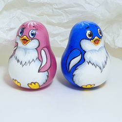 Miniature Roly poly toy Little penguin with an inner bell . Set of 2 figures . anti-stress souvenir and an unusual