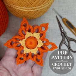 Flower crochet pattern applique, Motifs floral for Irish lace, Crochet flowers tutorial DIY.