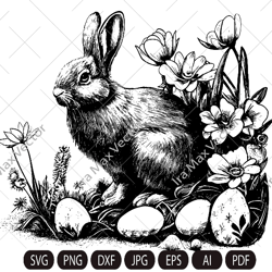 Floral Bunny SVG, Easter Bunny SVG, Happy Easter svg, Spring svg, Cut file, Flower Bunny svg