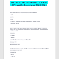 ATI TEAS TEST MATHEMATICS with correct verified solution answers 2023 2024 PDF download Digital