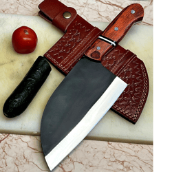handmade cleaver knife with leather sheath serbian chef knife kitchen knife serbian cleaver full tang carbon steel cleav