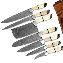 professional kitchen knives custom made damascus steel 7 pcs of professional utility chef kitchen knife set with chopper