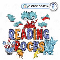 Glitter Reading Rock PNG, Retro Thing 1 Thing 2 Png, Read Across America Png, School Teacher Png, Glitter Faux Png, Digi