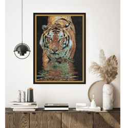 Handmade Tiger Thread Painting Canvas Wall Art Picture for Living Room Decor