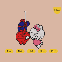 Spiderman Kitty Kiss Embroidery File - Spiderman Hello Kitty