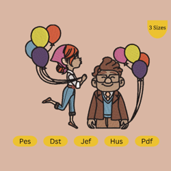 Carl and Ellie with Balloons Embroidery Design