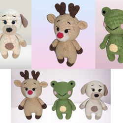 Crochet stuffed animal frog, deer, puppy, toys for kids