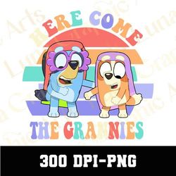 Here Come Grannies Png, Blu-ey Png, Blue Dog Png, Blu-Ey Friends Png, Blu-Ey PNG, Digital Printable, Ready to Print Png