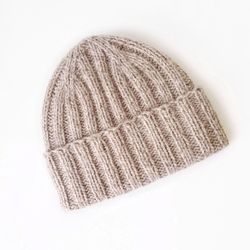 Hand-Knitted Warm Winter Cap, Handcrafted Italian Cashmere Men's Beanie: Seamless Luxury Knit with Cuff, Handmade Design