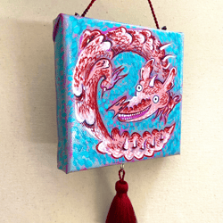 Original Painting Red Dragon Acrylic on Canvas Funny Art