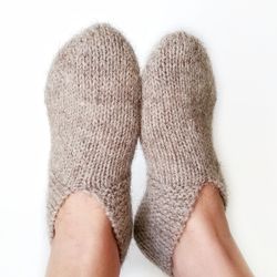 Cozy Comfort: Hand-Knitted Woolen Home Socks-Slippers for Women in Natural Sheep's Wool - Warm, Cozy, and Beneficial.