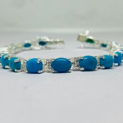 Natural Firoza Turquoise Bracelet In White Gold