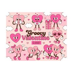 Retro Valentine Day Clipart, groovy fun romantic characters, Groovy Valentine Clipart, Valentine Heart, Hippie Love SVG,