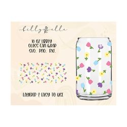 Tiny Flowers Pattern Libbey Glass Can Wrap - Digital Download SVG Files For Cricut - Flowers Boho Rainbow Wrap Template