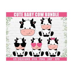 Cute Cow SVG Bundle - Cute Cow Face SVG, Baby Cow SVG, Boy Cow Svg, Girl Cow Svg, Cow Birthday Svg, Baby Cow Clipart, Baby Cow Png, Dxf
