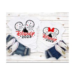 Family Vacation 2023 SVG, Mickey Mouse and Minnie Mouse head with castle and fireworks, SVG, Dxf, Eps and Png files included