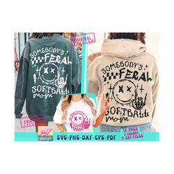 funny softball mom svg png somebody&#39;s feral mom svg retro softball mom png mom life softball sublimation softball game day cut file original