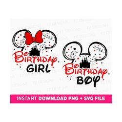 Bundle Birthday Girl and Boy Svg, Mouse Ears with Fireworks Svg, Family Birthday Svg, Happy Birthday Svg, Magical Kindom