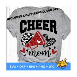 Cheer Mom Svg, Football Leopard Print Heart Svg, Leopard Glitter Red Cheerleader Svg, Cheer Group Shirts Svg, Iron On Pn