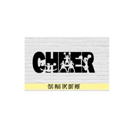 Cheer svg png eps dxf pdf/word &quotCheer&quot with cheerleader silhouettes cut out svg/cheerleading svg/cheerleader svg
