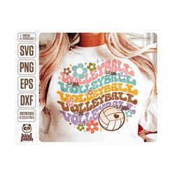 Floral Volleyball SVG PNG Sublimation, Hoodie T-Shirt Back Design, Preppy Volleyball Mama Cut File, Groovy Cheer Girl, T