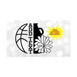 Sports Clipart: Black Half Basketball and Half Cheer Megaphone with Pom Pom Outline  for Cheerleaders - Digital Download