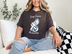 Lung Cancer Awareness White Bird Ribbon Warrior Survivor Support T-Shirt