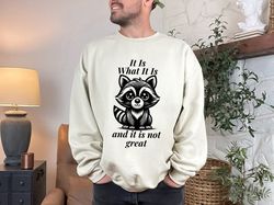 It Is What It Is And It is Not Great Racoon Ironic Anxiety Meme Mental Health Sweatshirt