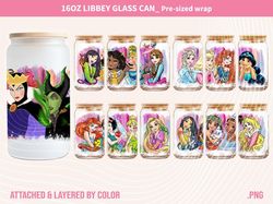 Bundle Princess Can Glass, 16oz Libbey Glass Can, Villains Can Glass, Can Glass Wrap, Princess Tumbler, Png Download