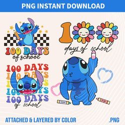 100 days of school png sublimation design download, hand drawn Stitch png, cute Stitch png, back to school png, sublimat