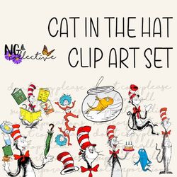 The Cat in the Hat Suess Clip Art Set | Transparent PNG | Digital Download | Dr.Suess | Childrens Books | Story Characte
