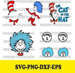 Dr. Seuss Svg Bundle / Cat in the hat / Dr. Seuss Hat / Things / Instant Download / Svg, Png, Dxf, Eps
