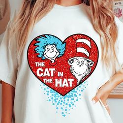 The Cat In The Hat Glitter Heart Png, Thing and Cat, Dr. Seuss Png, Cat In The Hat, Thing 1 Thing 2,Happy Valentine Day,