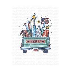 Truck Fireworks PNG-Old Truck-4th of July-Vintage-America-USA PNG-independence Day png-July 4th png-Red Truck-Sparklers-