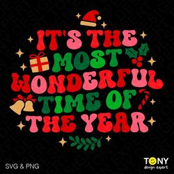 3 Colour It's The Most Wonderful Time Of The Year Svg Png, Funny Christmas Trendy Retro Groovy Digital Download Sublimat