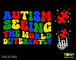 3 Bundle, Autism Seeing the World Differently Svg Png, Front Back Pocket Trendy Groovy Wavy Digital Download Sublimation