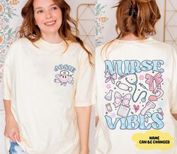 Nurse Vibes Personalized Shirt, Custom Nurse Life Shirt, Nurse Coquette Bow Shirt, Gift For Nurse,Nursing School Tee, Re