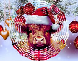 Baby Cow Christmas Wind Spinner PNG, Wind Spinner Sublimation Design, Download, Cute Holiday Calf Santa Windspinner Subl