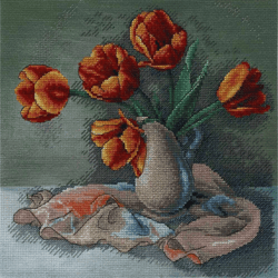 Cross stitch Kit Warmed by sunshine Tulips in the vase