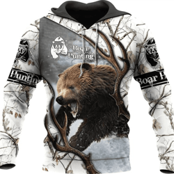 personalized bear hunting all over print hoodie zip hoodie fleece hoodie 3d, bear hunting hoodie zip hoodie 3d t2