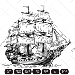 Pirate Ship Svg, Ship Svg, Sail boat Svg, Pirate Ship Clipart, Pirate Ship Cricut