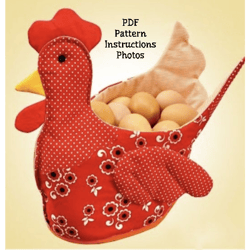 Diy Easter Chicken Basket for eggs, sew Easter decoration, sewing pattern pdf how to create Easter basket making basket